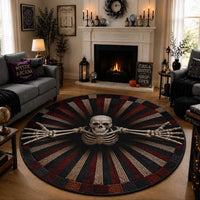 Spooky Skeleton Reaching Out 3D Optical Illusion Round Rug Gothic Horror Halloween Trippy Vortex Graphic