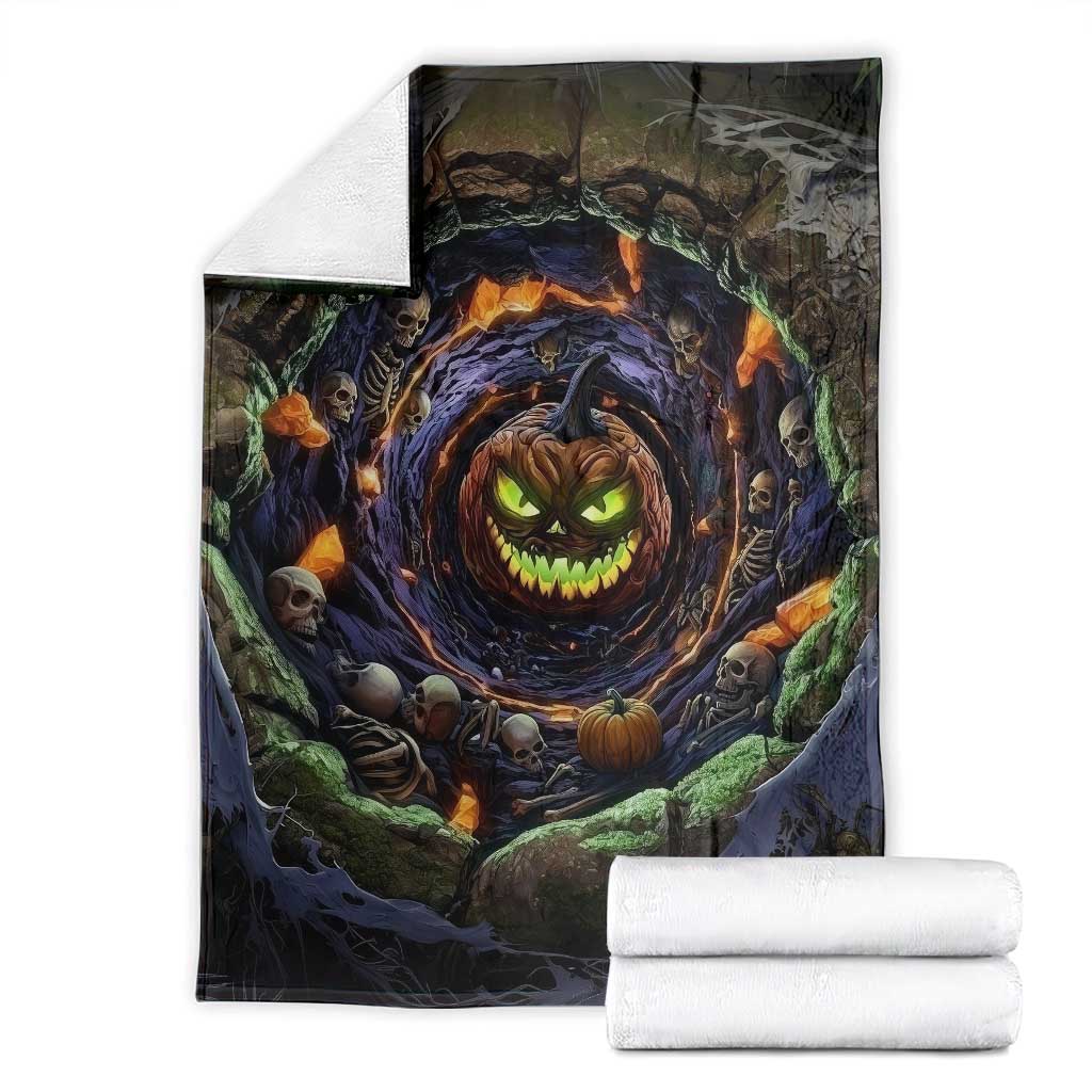 Evil Pumpkin Skull Pit Dark Fantasy 3D Halloween Optical Illusion Throw Blanket