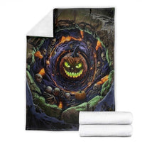 Evil Pumpkin Skull Pit Dark Fantasy 3D Halloween Optical Illusion Throw Blanket