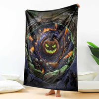 Evil Pumpkin Skull Pit Dark Fantasy 3D Halloween Optical Illusion Throw Blanket
