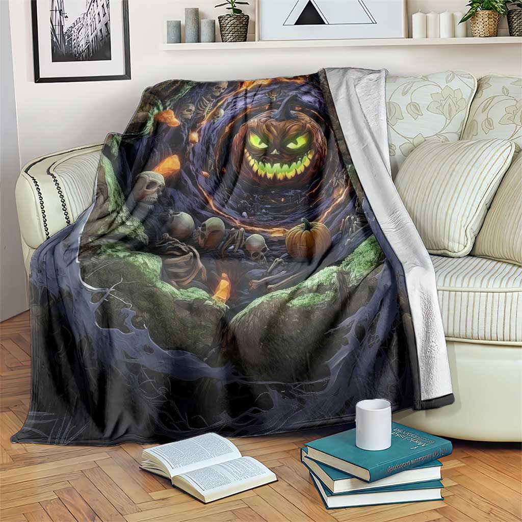 Evil Pumpkin Skull Pit Dark Fantasy 3D Halloween Optical Illusion Throw Blanket