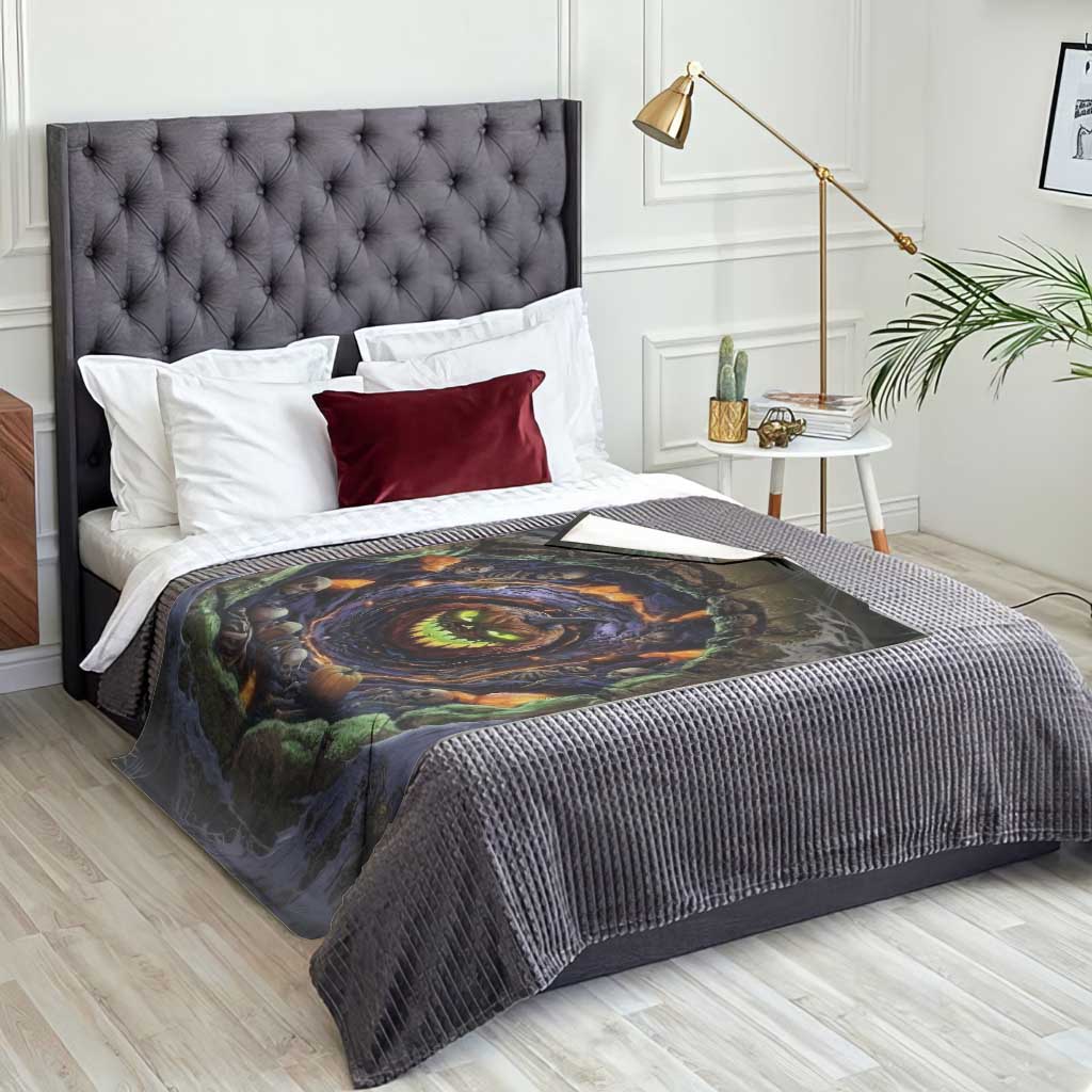 Evil Pumpkin Skull Pit Dark Fantasy 3D Halloween Optical Illusion Throw Blanket