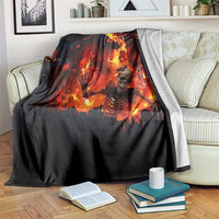 Skeleton Hello From Fiery Hell Pit 3D Halloween Optical Illusion Throw Blanket
