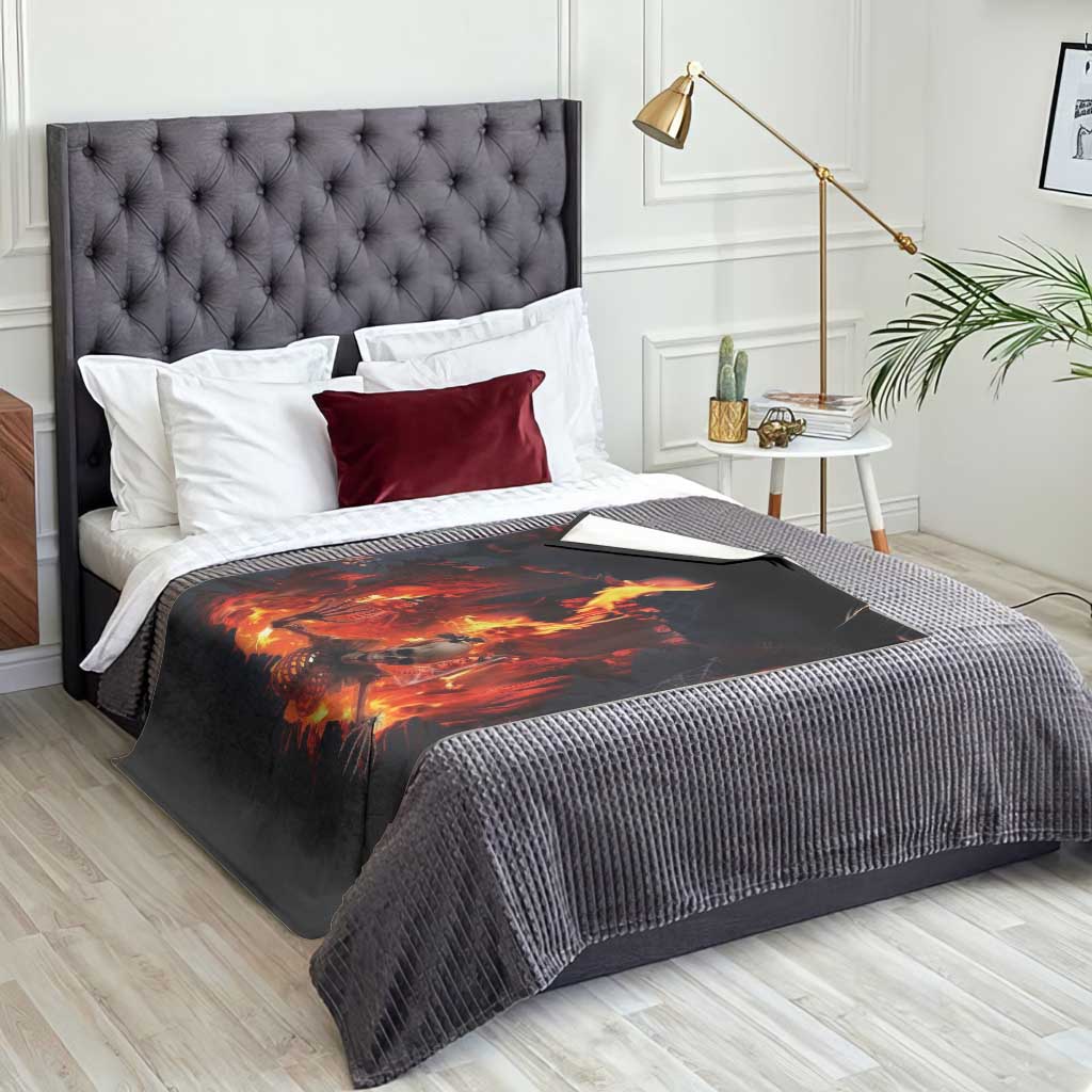 Skeleton Hello From Fiery Hell Pit 3D Halloween Optical Illusion Throw Blanket