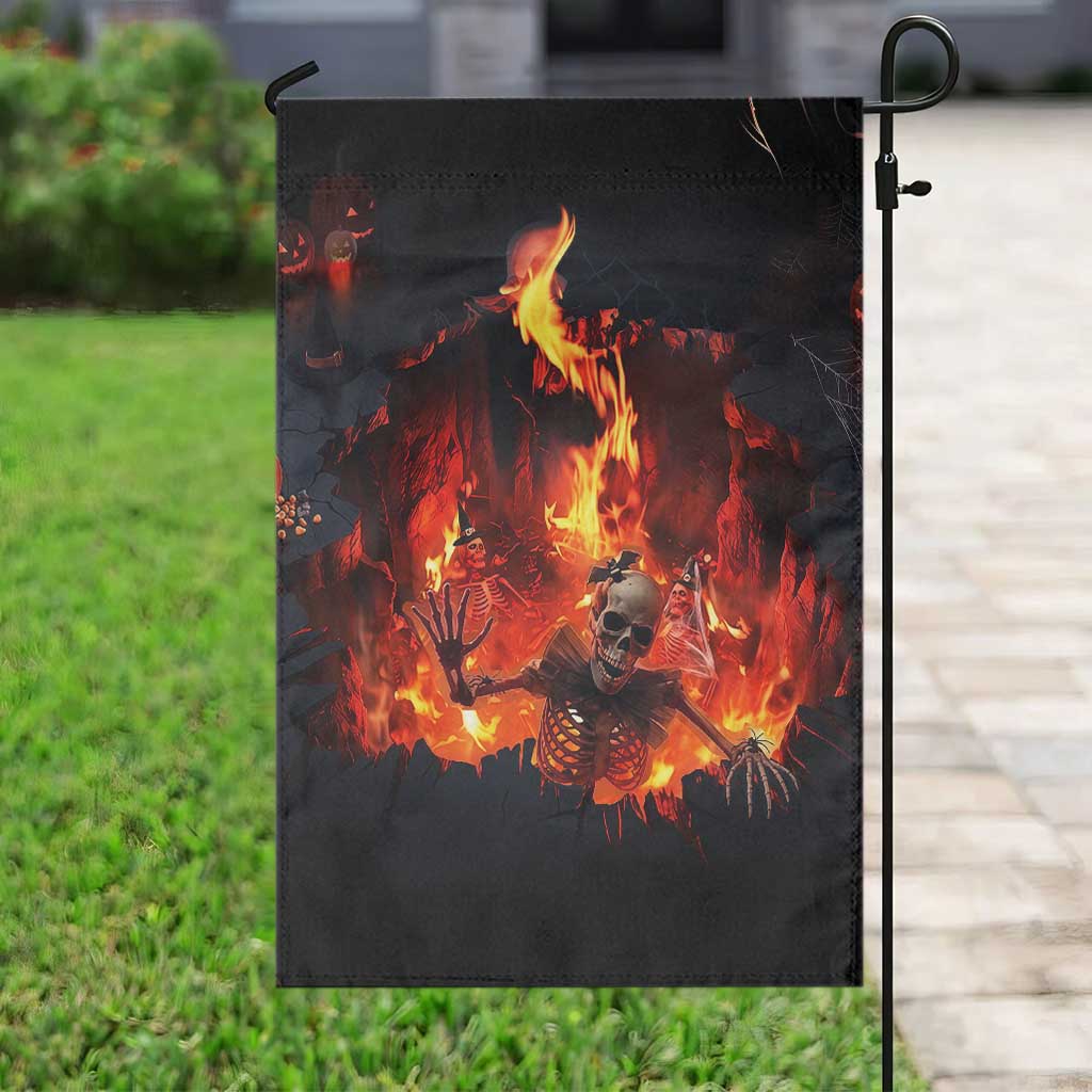 Skeleton Hello From Fiery Hell Pit 3D Halloween Optical Illusion Garden Flag
