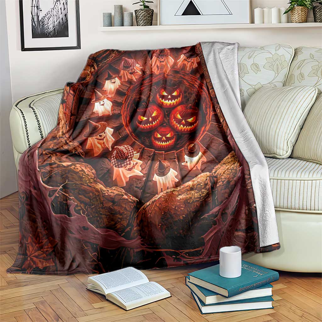 Cute Ghosts Witch in Evil Pumpkin Pit 3D Halloween Optical Illusion Throw Blanket
