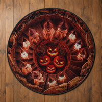 Cute Ghosts Witch in Evil Pumpkin Pit 3D Halloween Optical Illusion Round Rug