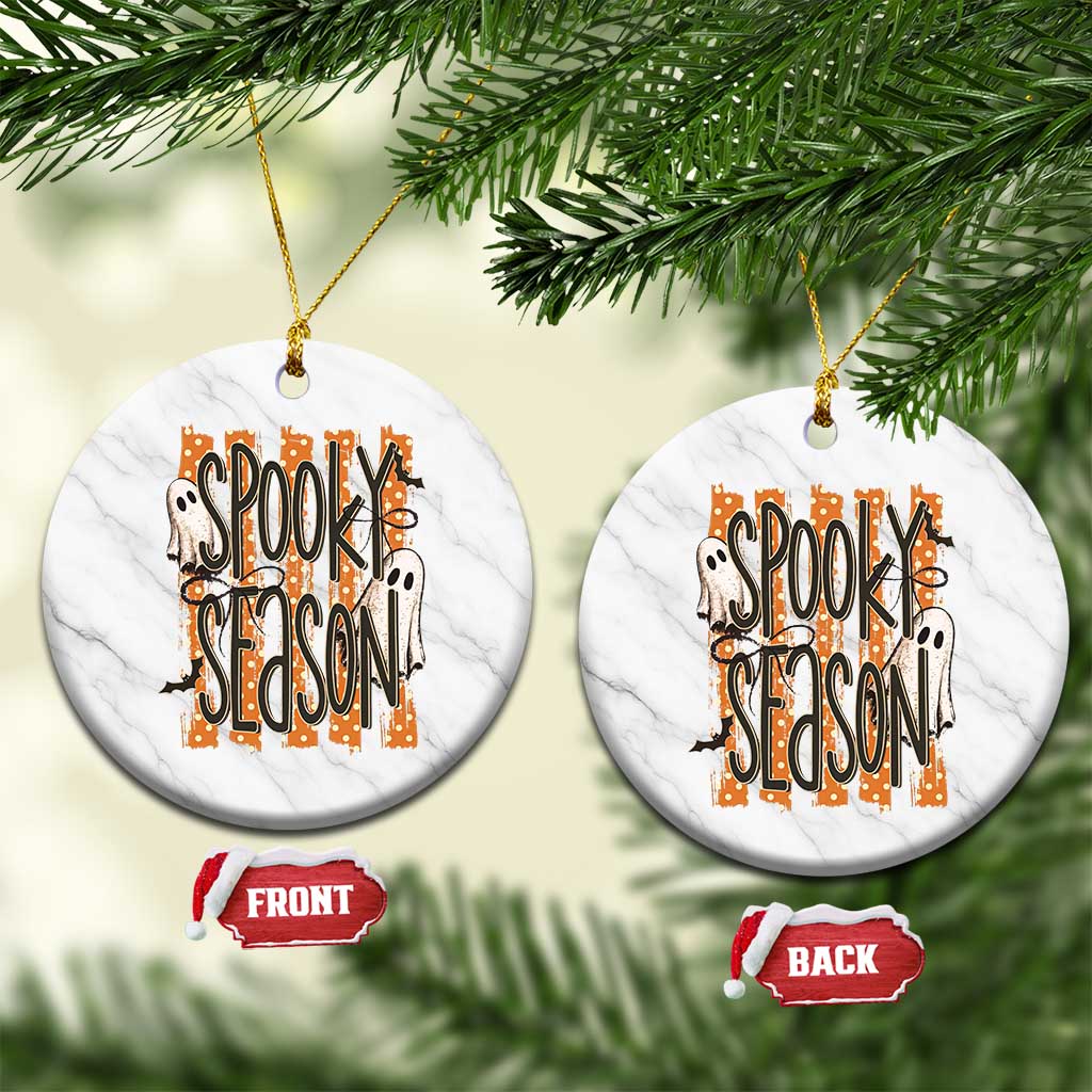 Vintage Spooky Season Ghosts Preppy Aesthetic Ceramic Ornament Boo Sheets Distressed Orange Stripes Halloween Gift