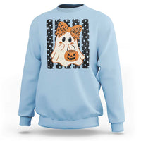 Cute Sheet Ghost with Bow Tie and Pumpkin Bucket Halloween Graphic Sweatshirt