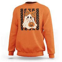 Cute Sheet Ghost with Bow Tie and Pumpkin Bucket Halloween Graphic Sweatshirt