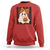 Cute Sheet Ghost with Bow Tie and Pumpkin Bucket Halloween Graphic Sweatshirt
