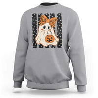 Cute Sheet Ghost with Bow Tie and Pumpkin Bucket Halloween Graphic Sweatshirt