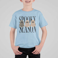 Spooky Season Camo Leopard Checkered Ghosts Halloween Graphic T Shirt For Kid