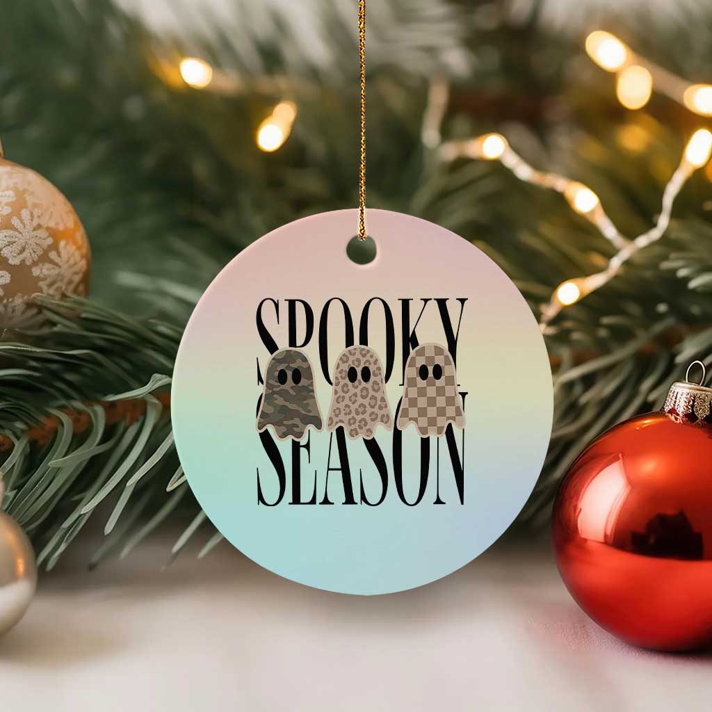 Spooky Season Camo Leopard Checkered Ghosts Halloween Graphic Ceramic Ornament