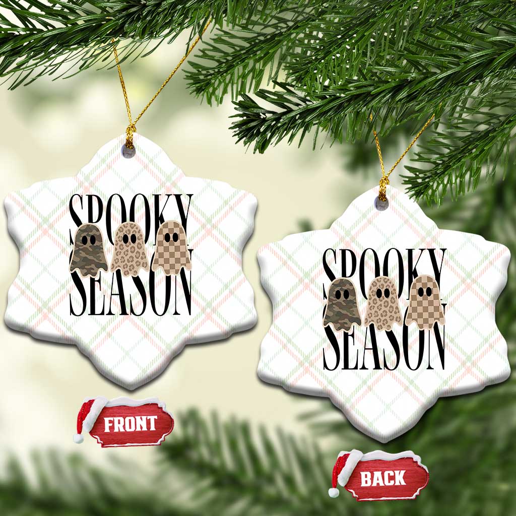 Spooky Season Camo Leopard Checkered Ghosts Halloween Graphic Ceramic Ornament