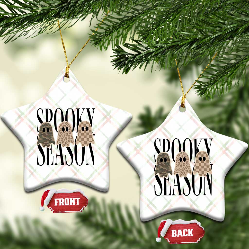 Spooky Season Camo Leopard Checkered Ghosts Halloween Graphic Ceramic Ornament