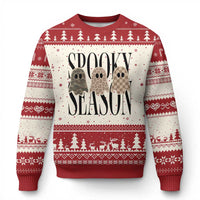 Spooky Season Camo Leopard Checkered Ghosts Halloween Graphic Ugly Christmas Sweater