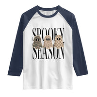 Spooky Season Camo Leopard Checkered Ghosts Halloween Graphic Raglan Shirt