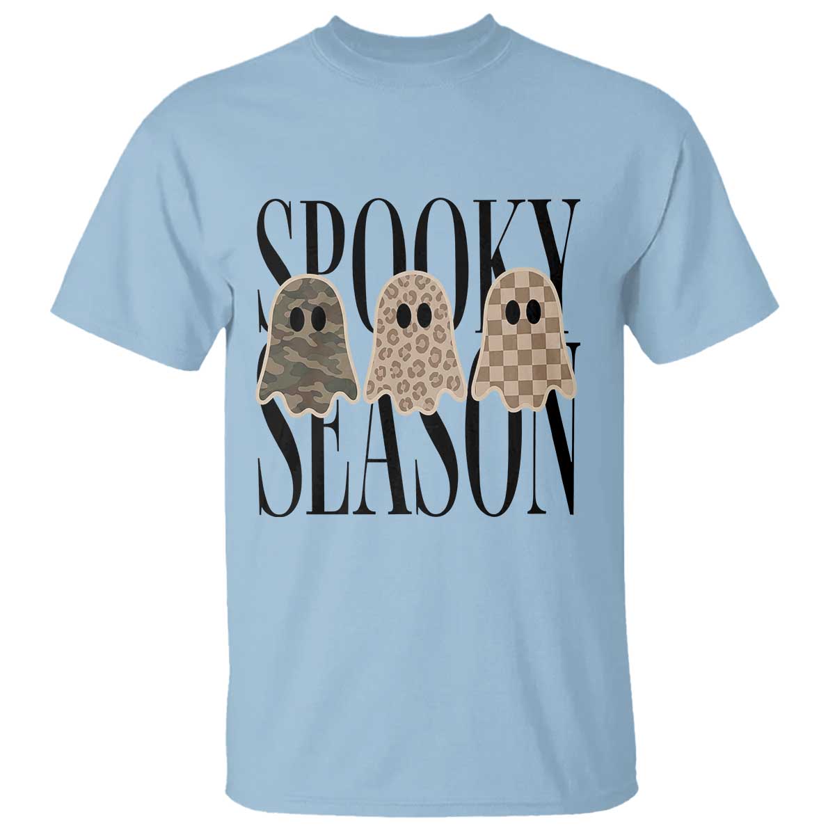 Spooky Season Camo Leopard Checkered Ghosts Halloween Graphic T Shirt