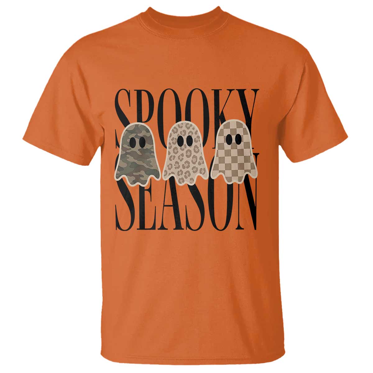 Spooky Season Camo Leopard Checkered Ghosts Halloween Graphic T Shirt