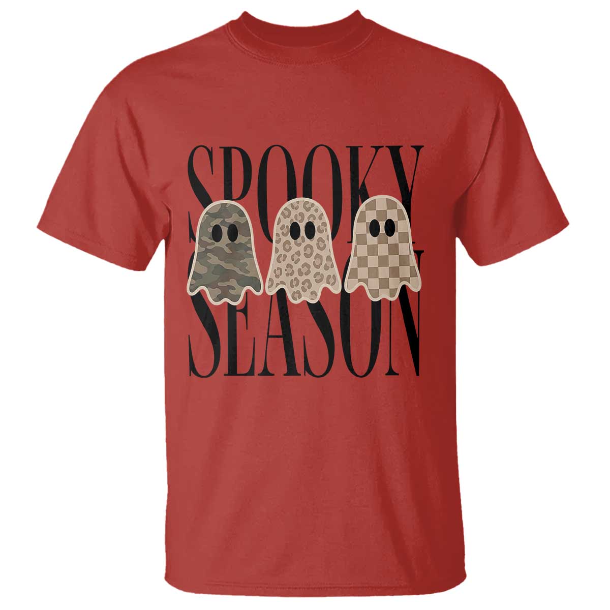 Spooky Season Camo Leopard Checkered Ghosts Halloween Graphic T Shirt