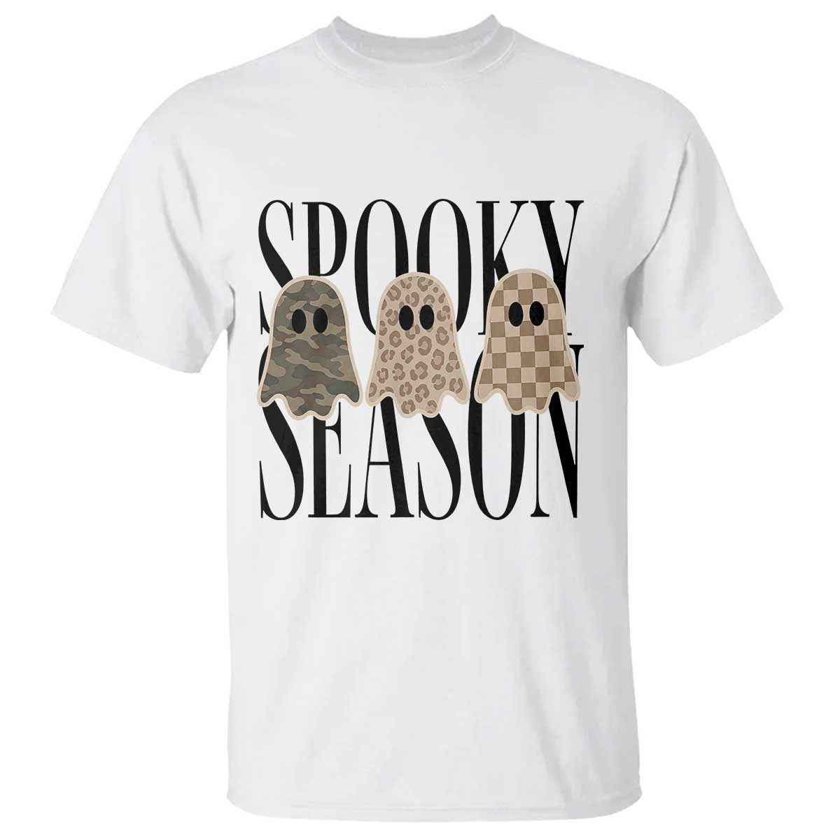 Spooky Season Camo Leopard Checkered Ghosts Halloween Graphic T Shirt