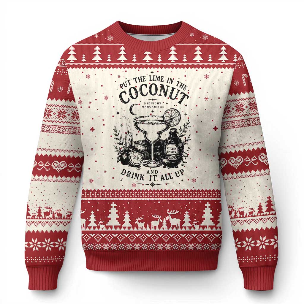 Midnight Margaritas Witchy Cocktail Halloween Ugly Christmas Sweater Put The Lime In The Coconut Drinking