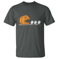 Funny Giant Pumpkin Eating Cute Ghosts Sheets T Shirt Retro Spooky Halloween