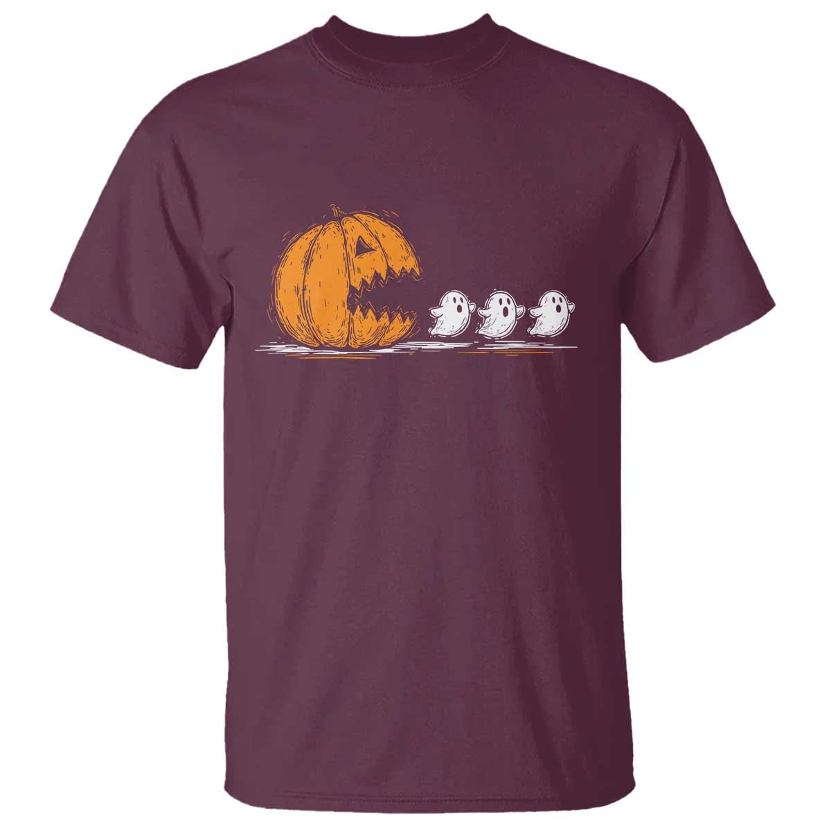Funny Giant Pumpkin Eating Cute Ghosts Sheets T Shirt Retro Spooky Halloween