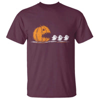 Funny Giant Pumpkin Eating Cute Ghosts Sheets T Shirt Retro Spooky Halloween