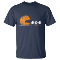 Funny Giant Pumpkin Eating Cute Ghosts Sheets T Shirt Retro Spooky Halloween