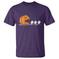 Funny Giant Pumpkin Eating Cute Ghosts Sheets T Shirt Retro Spooky Halloween