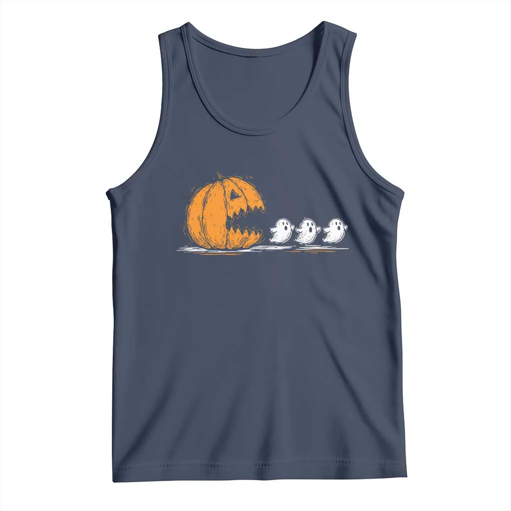 Funny Giant Pumpkin Eating Cute Ghosts Sheets Tank Top Retro Spooky Halloween