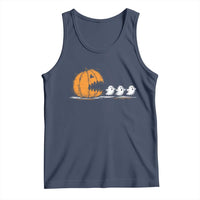 Funny Giant Pumpkin Eating Cute Ghosts Sheets Tank Top Retro Spooky Halloween