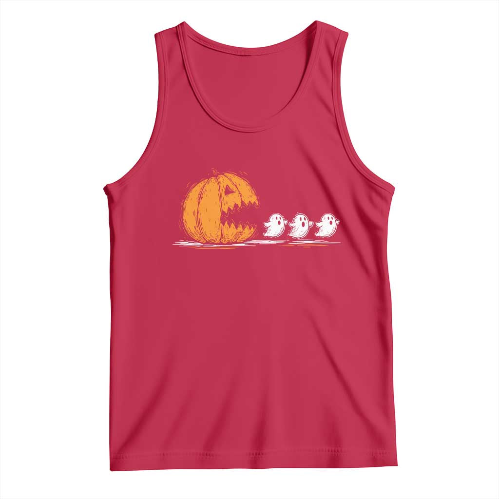 Funny Giant Pumpkin Eating Cute Ghosts Sheets Tank Top Retro Spooky Halloween