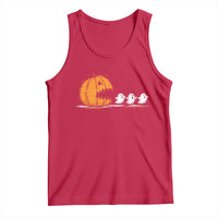 Funny Giant Pumpkin Eating Cute Ghosts Sheets Tank Top Retro Spooky Halloween