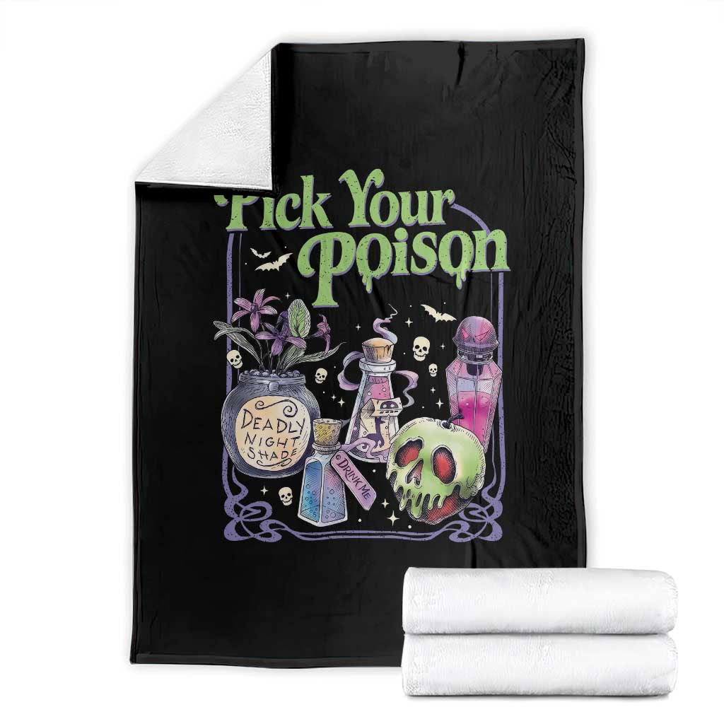 Pick Your Poison Spooky Potion Bottles Graphic Throw Blanket Vintage Halloween Gift for Witchy Women
