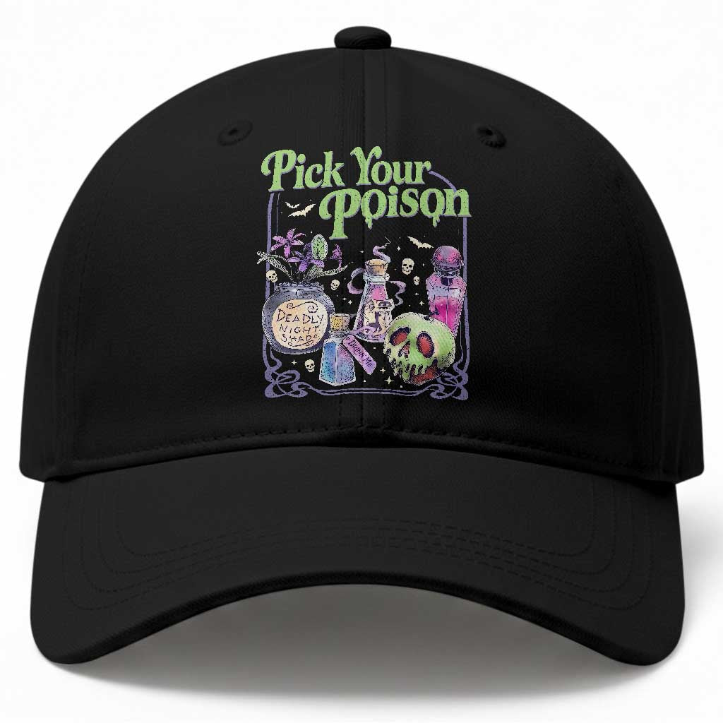 Pick Your Poison Spooky Potion Bottles Graphic Baseball Cap Vintage Halloween Gift for Witchy Women
