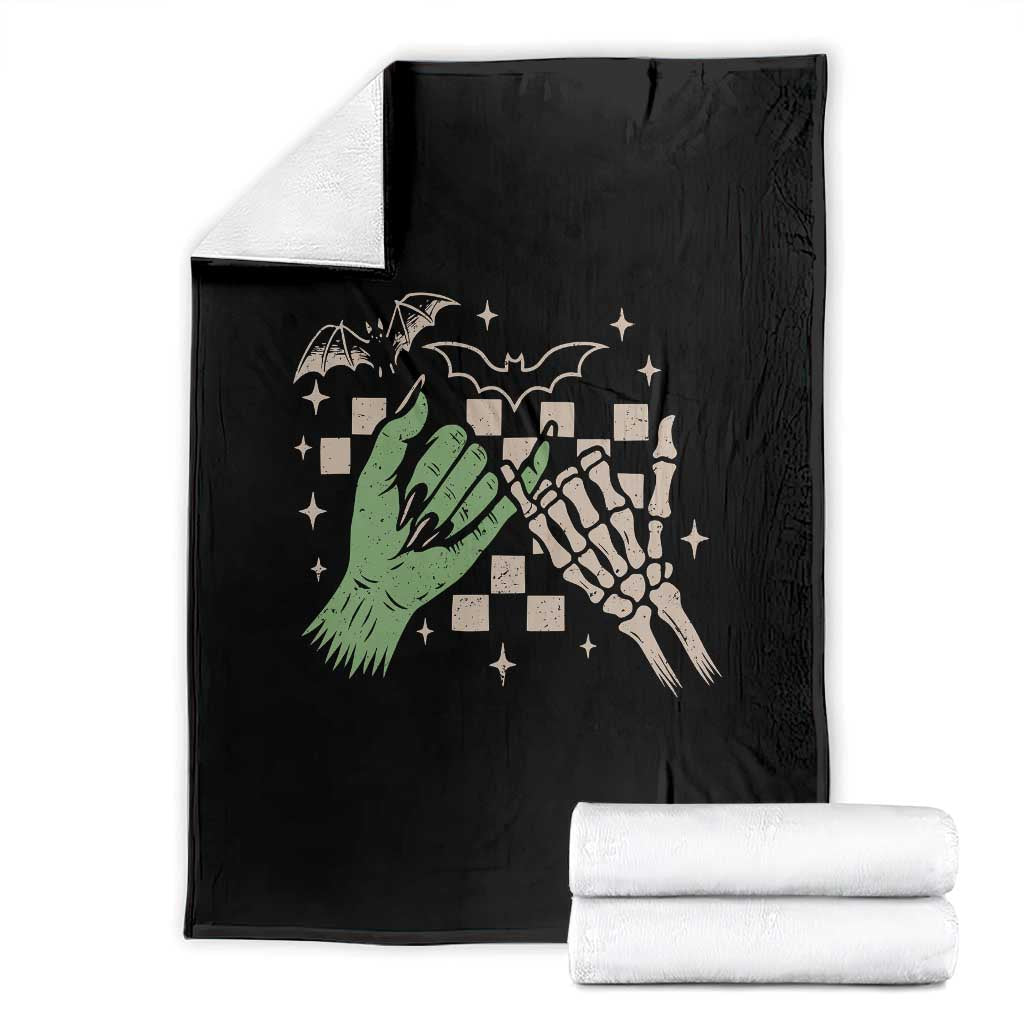 Witch Hand and Skeleton Pinky Promise Graphic Throw Blanket Retro Spooky Halloween Gift