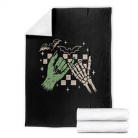 Witch Hand and Skeleton Pinky Promise Graphic Throw Blanket Retro Spooky Halloween Gift