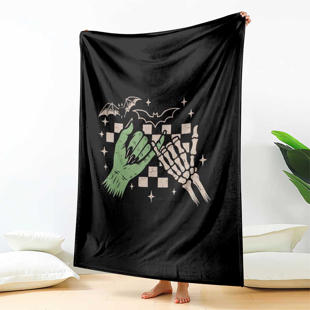 Witch Hand and Skeleton Pinky Promise Graphic Throw Blanket Retro Spooky Halloween Gift