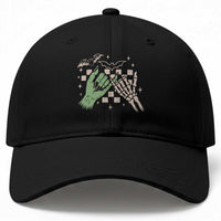 Witch Hand and Skeleton Pinky Promise Graphic Baseball Cap Retro Spooky Halloween Gift
