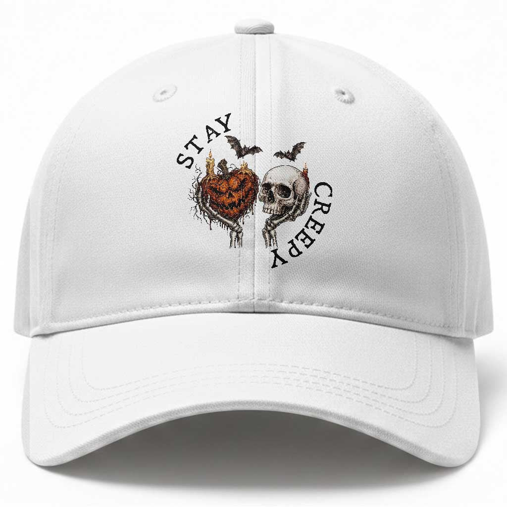 Stay Creepy Vintage Pumpkin Skull Skeleton Hands Graphic Baseball Cap Gothic Vintage Spooky Halloween