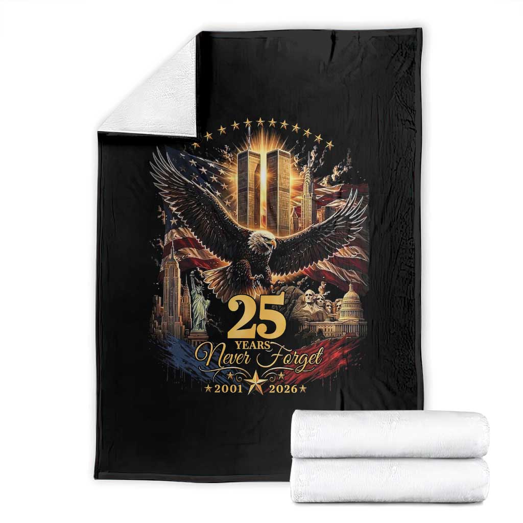 Patriotic American Eagle 9 11 Memorial 25th Anniversary Throw Blanket 25 Years 2021 2026 Never Forget