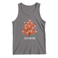 Gray kids tank top with sloth Santa graphic, 'SLO! HO! HO!'