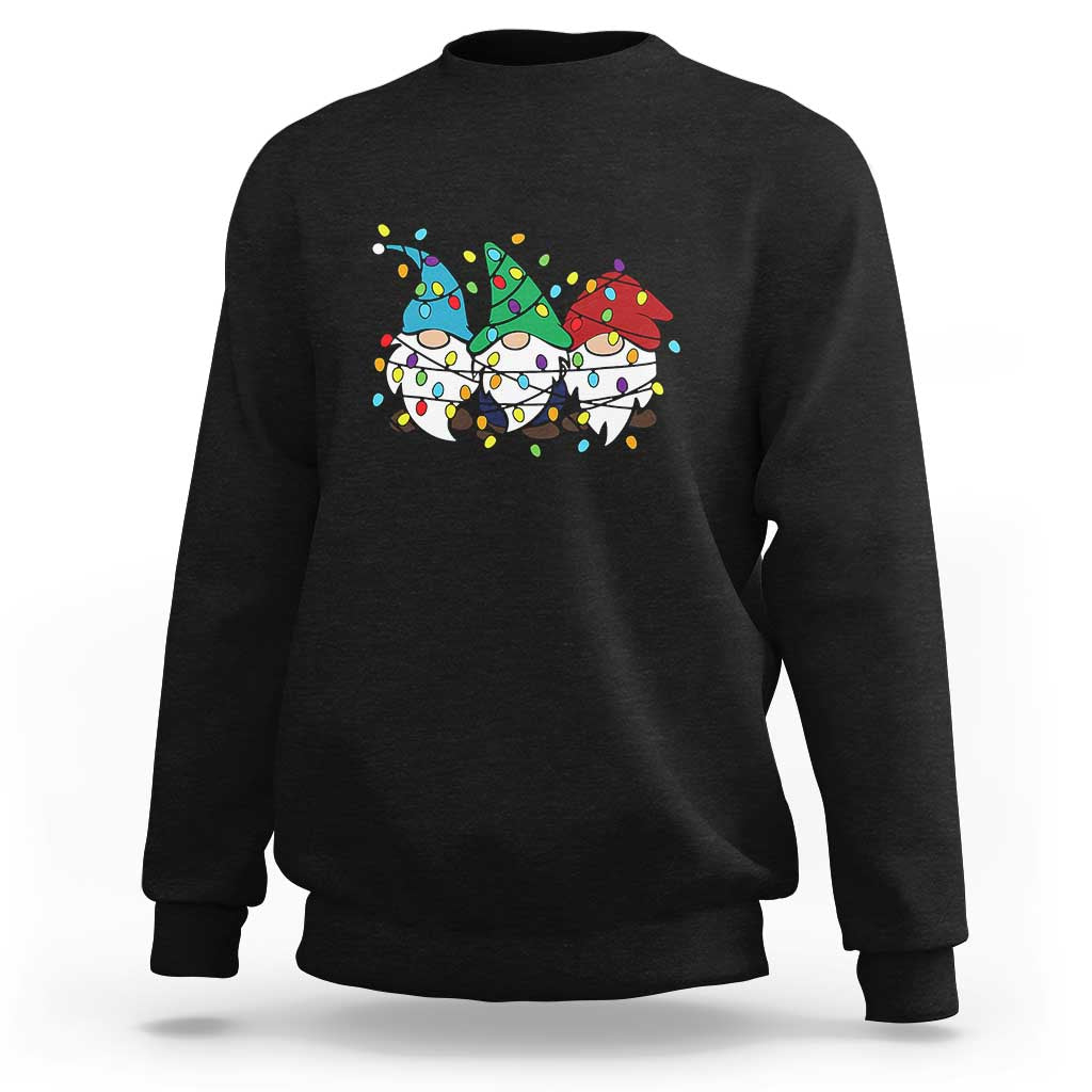 Black crewneck sweatshirt with gnome graphic and "It's fine"/"Everything is fine" text