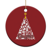 Red round Christmas ornament with white tree illustration and "Daughter" text