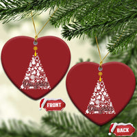 Two red heart-shaped Christmas ornaments with white tree graphic and "Daughter" text