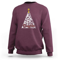 Maroon kids sweatshirt with white Christmas tree graphic and red “Daughter” text
