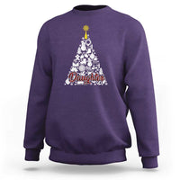 Purple kids sweatshirt with white Christmas tree graphic and red “Daughter” text